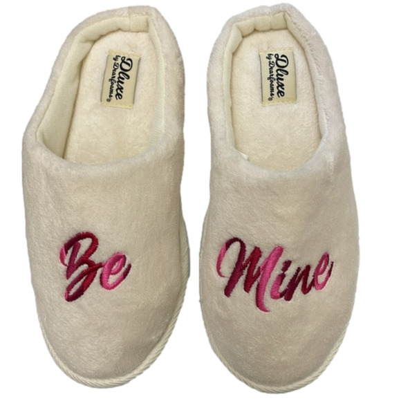 Dearfoams women’s size S 5-6 memory foam slippers cream pink Be Mine Valentine - Picture 3 of 6